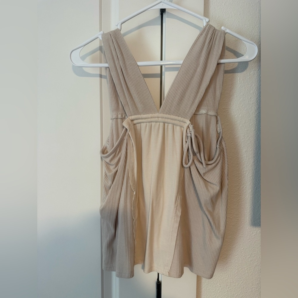 Beige Sleeveless Ribbed Top